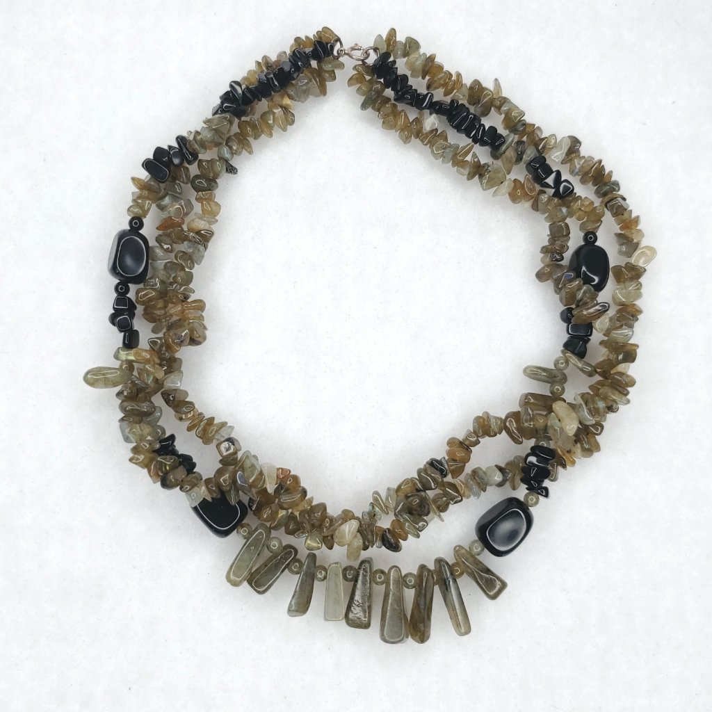 Labradorite Onyx Necklace Multi Strand Beaded Chips Boho 30$